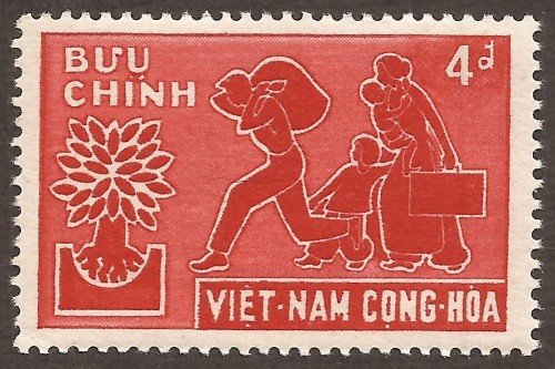 Stanley Gibbons #:	S109
Series:	World Refugee Year, 7/1/59 to 6/30/60
Description:	Refugee family and WRY emblem
Face Value:	4 Piaster’s {đồngs}