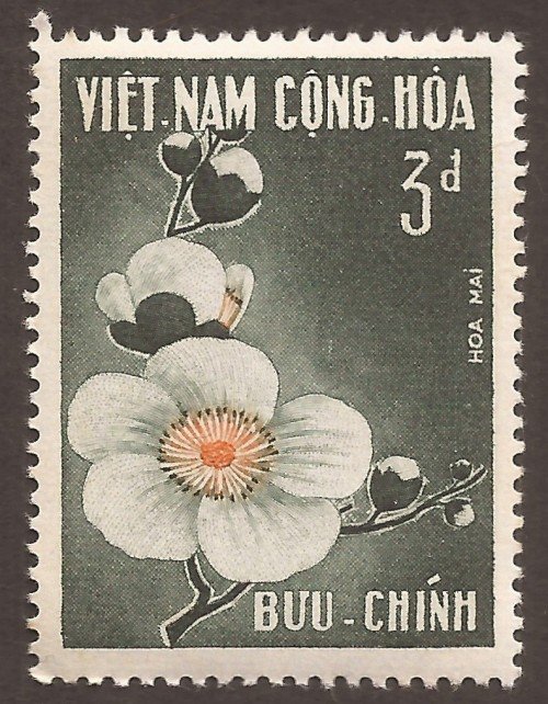 Stanley Gibbons #: S245
Series:	Flowers
Description:	Plum blossoms
Face Value:	3 Piaster’s {đồngs}