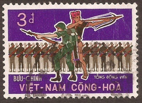 Stanley Gibbons #: S347
Series:	General Mobilization
Description:	Bayonet training
Face Value:	3 Piaster’s {đồng’s}