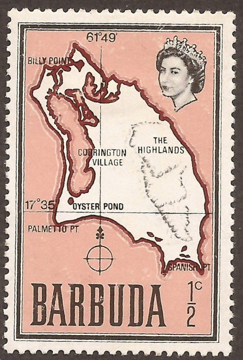 Map of Barbuda; Barbuda Definitive Issue {1968 to 1970}