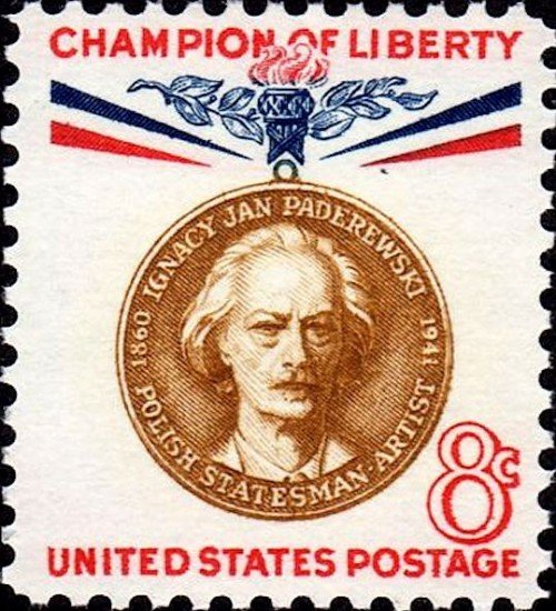 USA, Scott Nr 1160 (1960)
Nov 17, 1891: Paderewski makes his USA debut at Carnegie Hall, playing Saint-Saens’ 4th Piano Concerto with the NY Symphony Society Orchestra, which would, 1 year later, take the name New York Philharmonic.