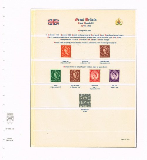 1957 - 1958, Elizabeth II, Wildings, St. Edward’s Crown watermark upright, Graphite lines on the back, SG 561-566, Specialised S3, S15, S27, S39, S54, S69.